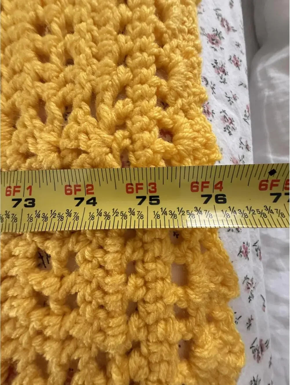 Vintage Hand Made Crochet Mustard Oversized Throw Blanket- 58